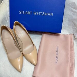 Stuart Weitzman Nude Patent Leather Pumps Heels Size 5 Classic Pointed Toe